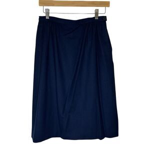 Pendleton 100% Virgin Wool Midi Skirt 12 Petite Vintage 80s Navy Blue